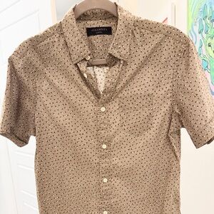 New w/o tags All Saints Tan Casual Button Down Shirt with Short Sleeves
